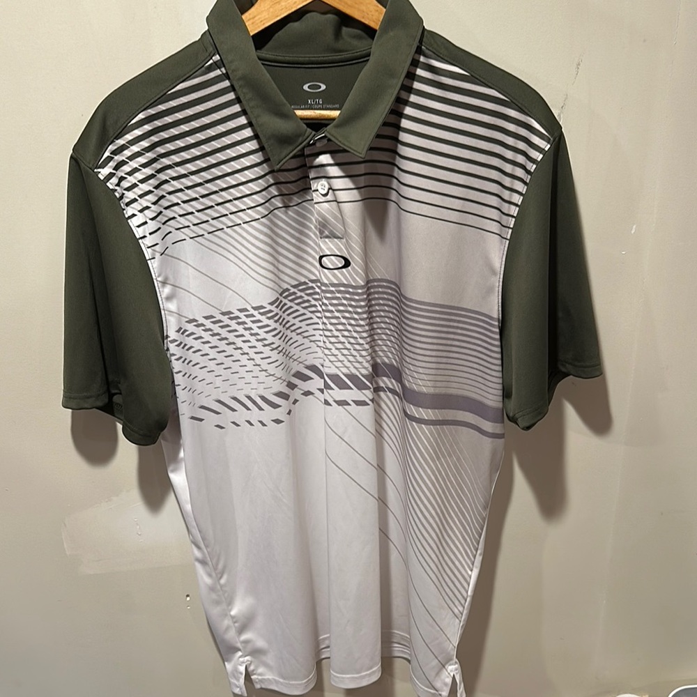 Oakley Green and Gray Performance Polo Shirt